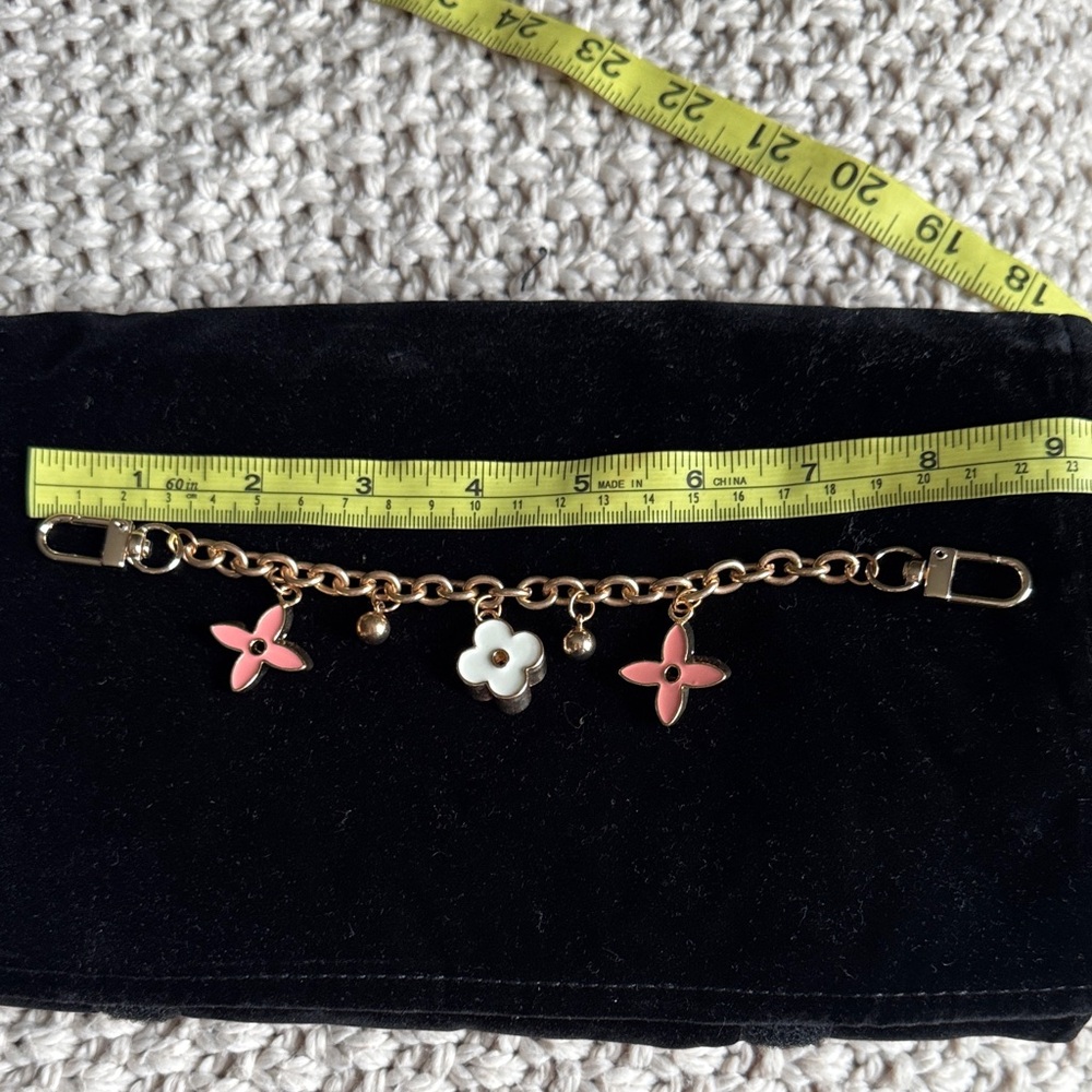Gold Chain Charm Brooch with Pink and White Flower Charms - Picture 1 of 4